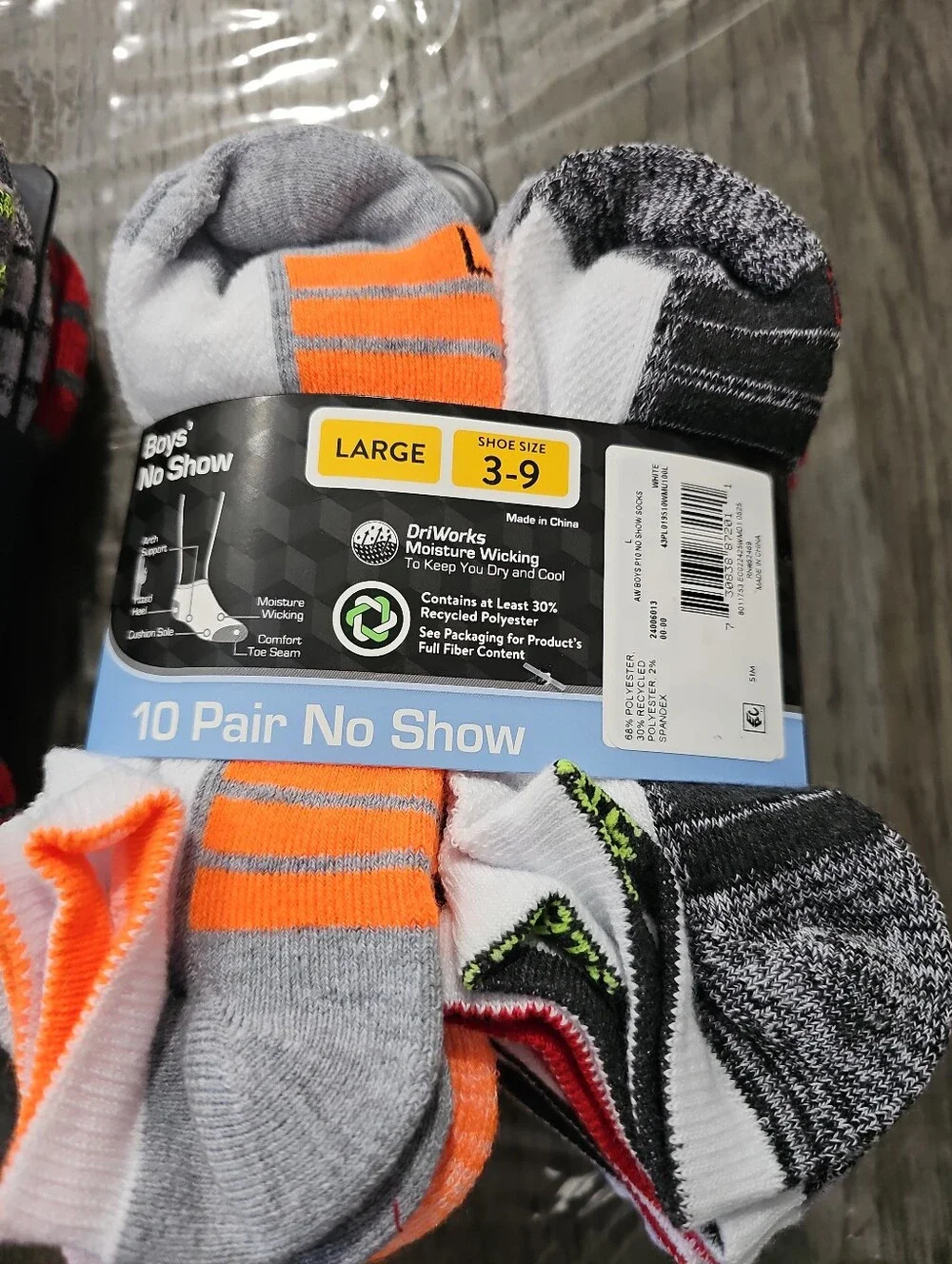 2 Package Athletic Works Boys No-Show Socks Size L Shoe Size 3-9